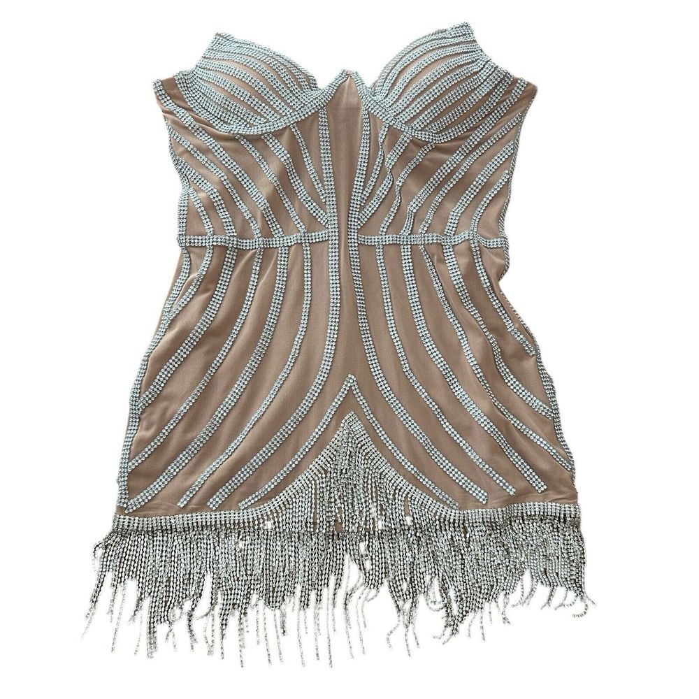 Bella Barnett Mew Mews Tan and Silver Mini Dress